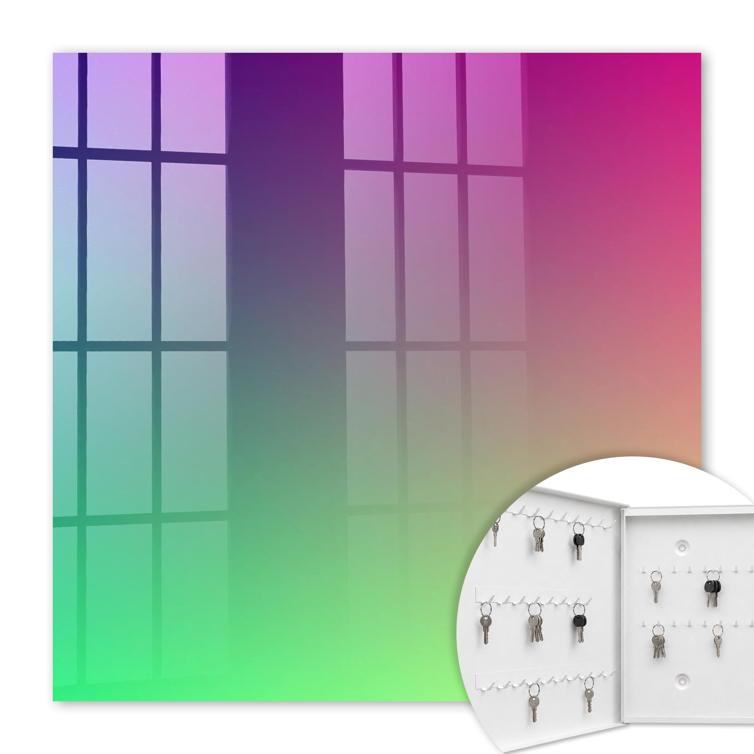 Armoire À Clés - (30 Cm X 30 Cm) - Boîte À Clés Murale - Coffret De Rangement Pour Clés - Couleur Blanche - Ouverture Vers La Gauche - Pour Maison Et Bureau - Dégradé Coloré