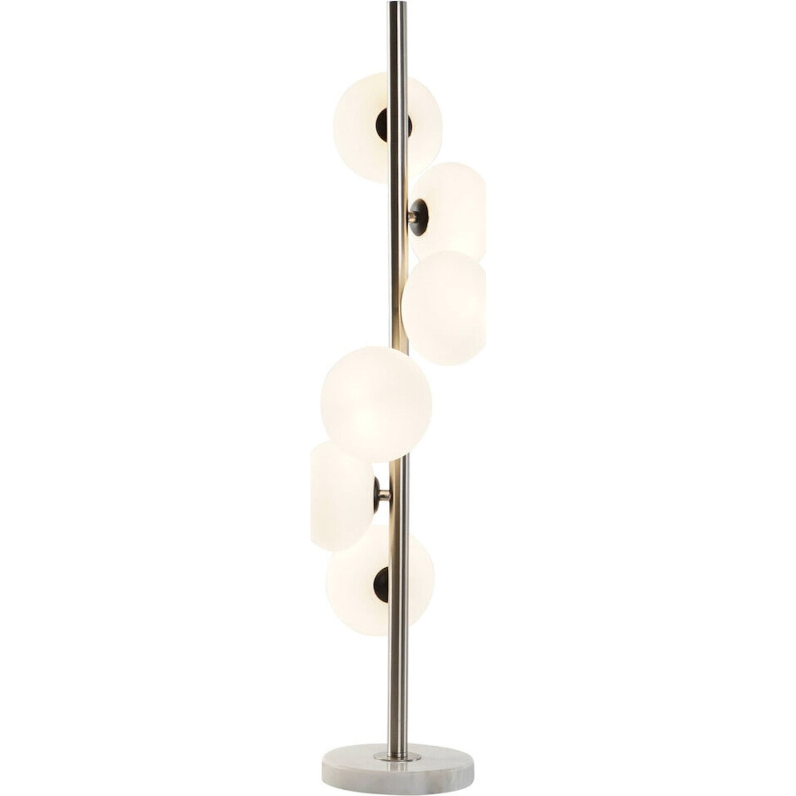Lampe Sur Pied Moderne En Verre Et Marbre Style Boule Élégante - Blanc Opalin Et Argent Mat
