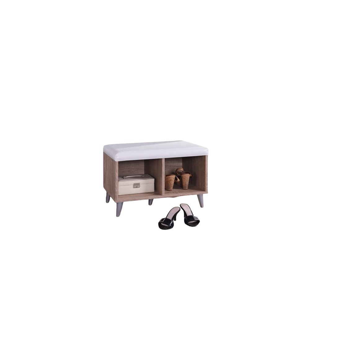 Meublorama - Meuble À Chaussures Side Avec 2 Casiers Larges, Couleur Chêne Sonoma Et Blanc.