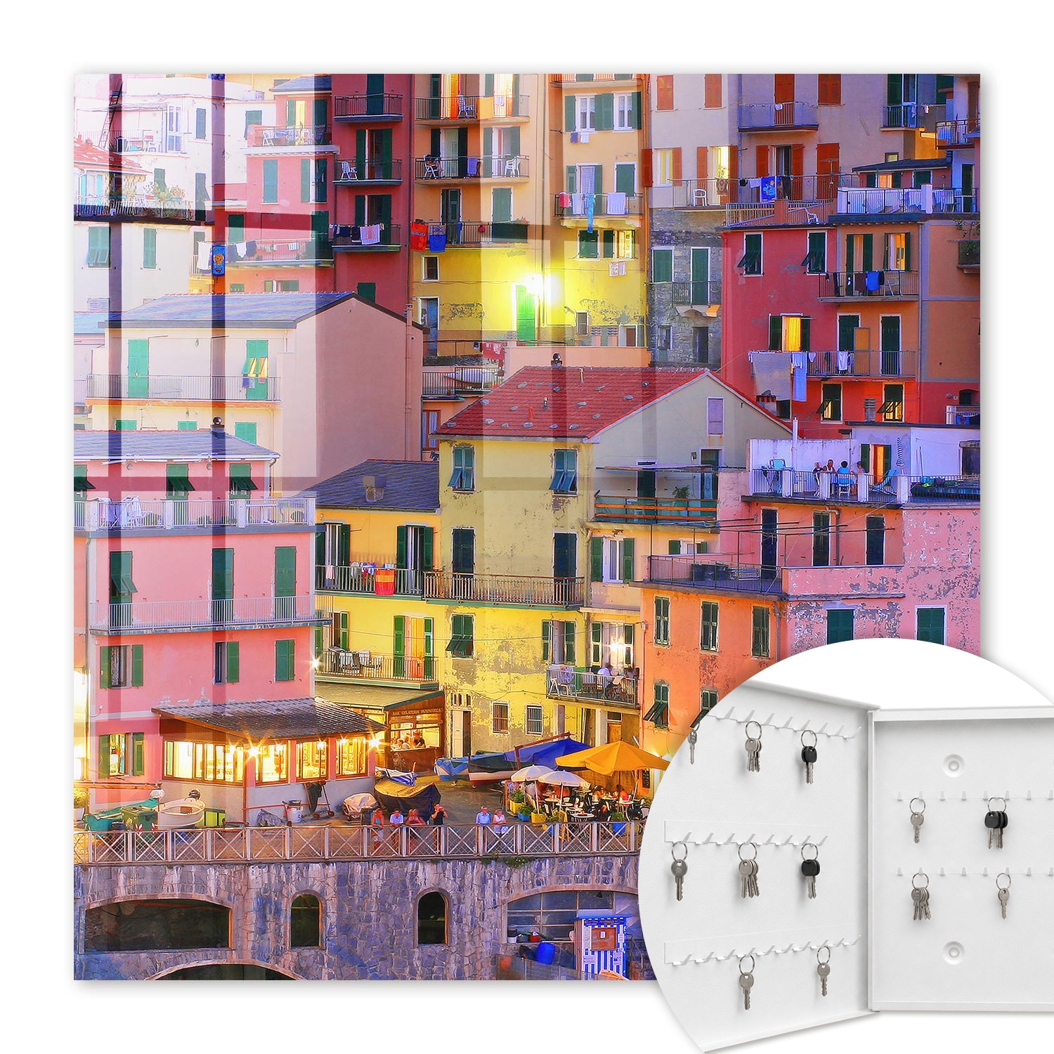 Armoire À Clés - (30 Cm X 30 Cm) - Boîte À Clés Murale - Coffret De Rangement Pour Clés - Couleur Blanche - Ouverture Vers La Gauche - Pour Maison Et Bureau - Couleurs De La Ville