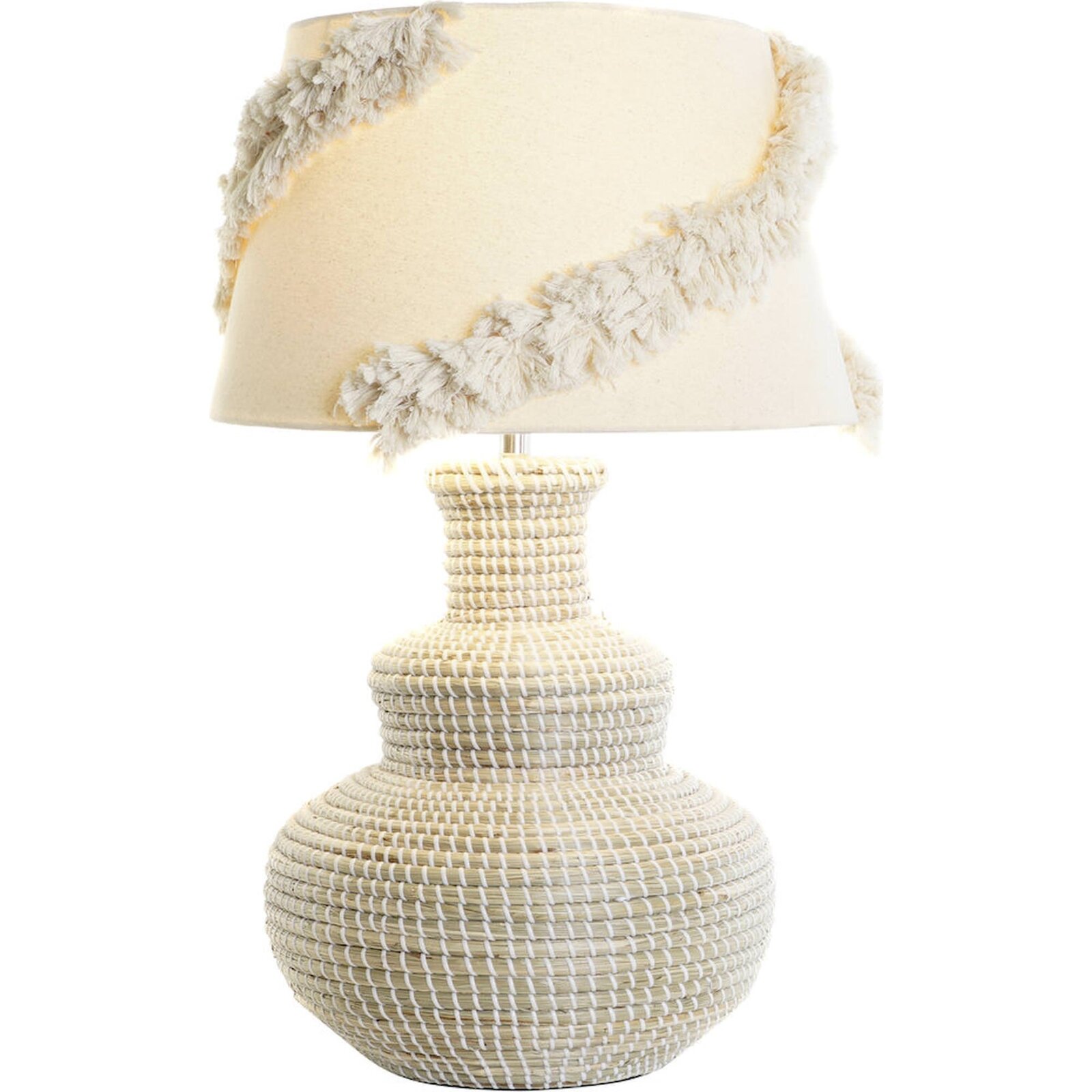 Lampe De Salon Tressée Pour Ambiance Cocooning - Blanc Lin À Motif Jonc De Mer