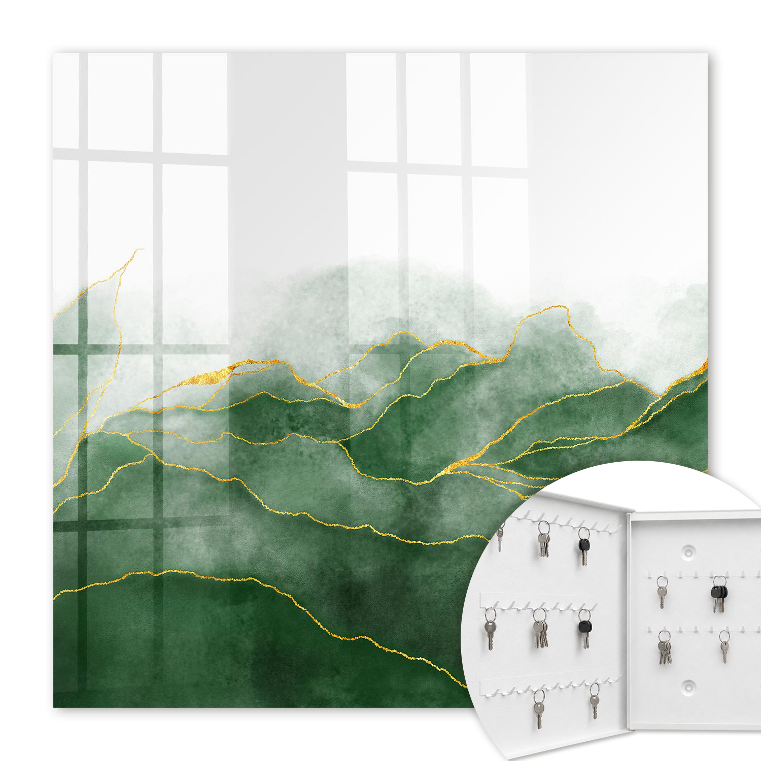Armoire À Clés - (30 Cm X 30 Cm) - Boîte À Clés Murale - Coffret De Rangement Pour Clés - Couleur Blanche - Ouverture Vers La Gauche - Pour Maison Et Bureau - Collines Vertes