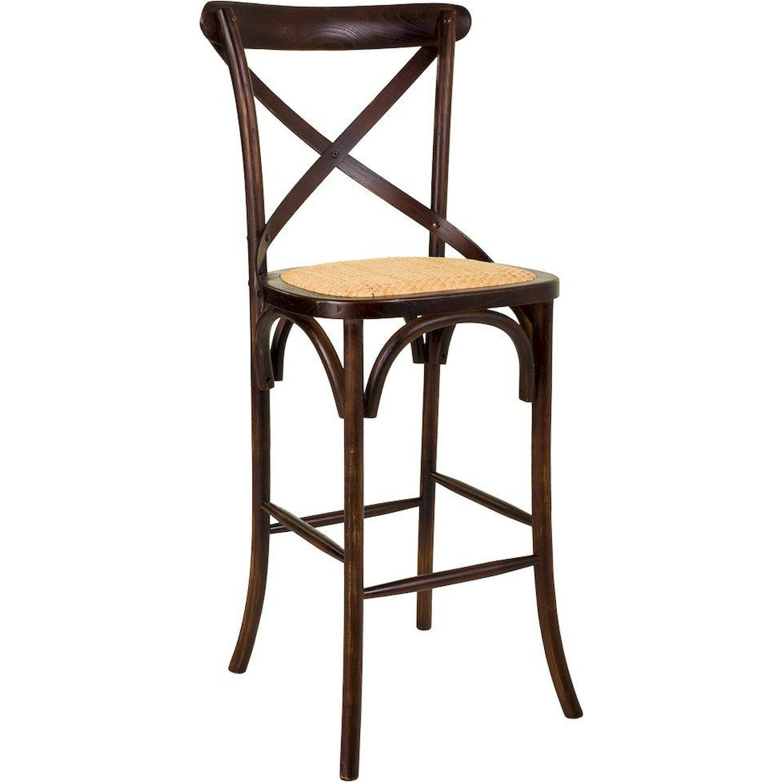 Tabouret En Bois Assise En Rotin Style Vintage Élégant - Noyer Vieilli Et Rotin Naturel