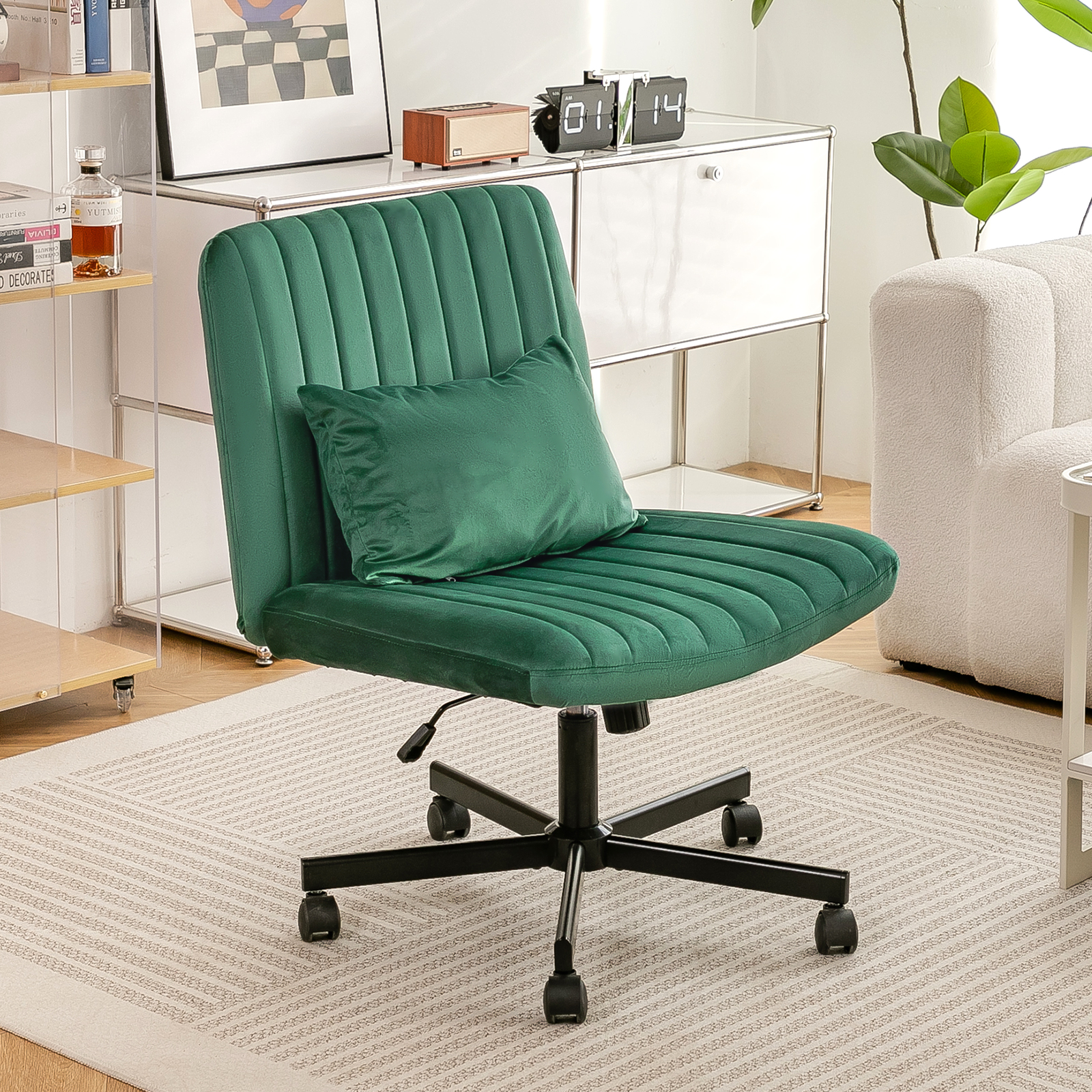 Chaise De Bureau Moderne Sans Accoudoirs, Réglable En Hauteur, Pivotante, Verte, Tissu Redom