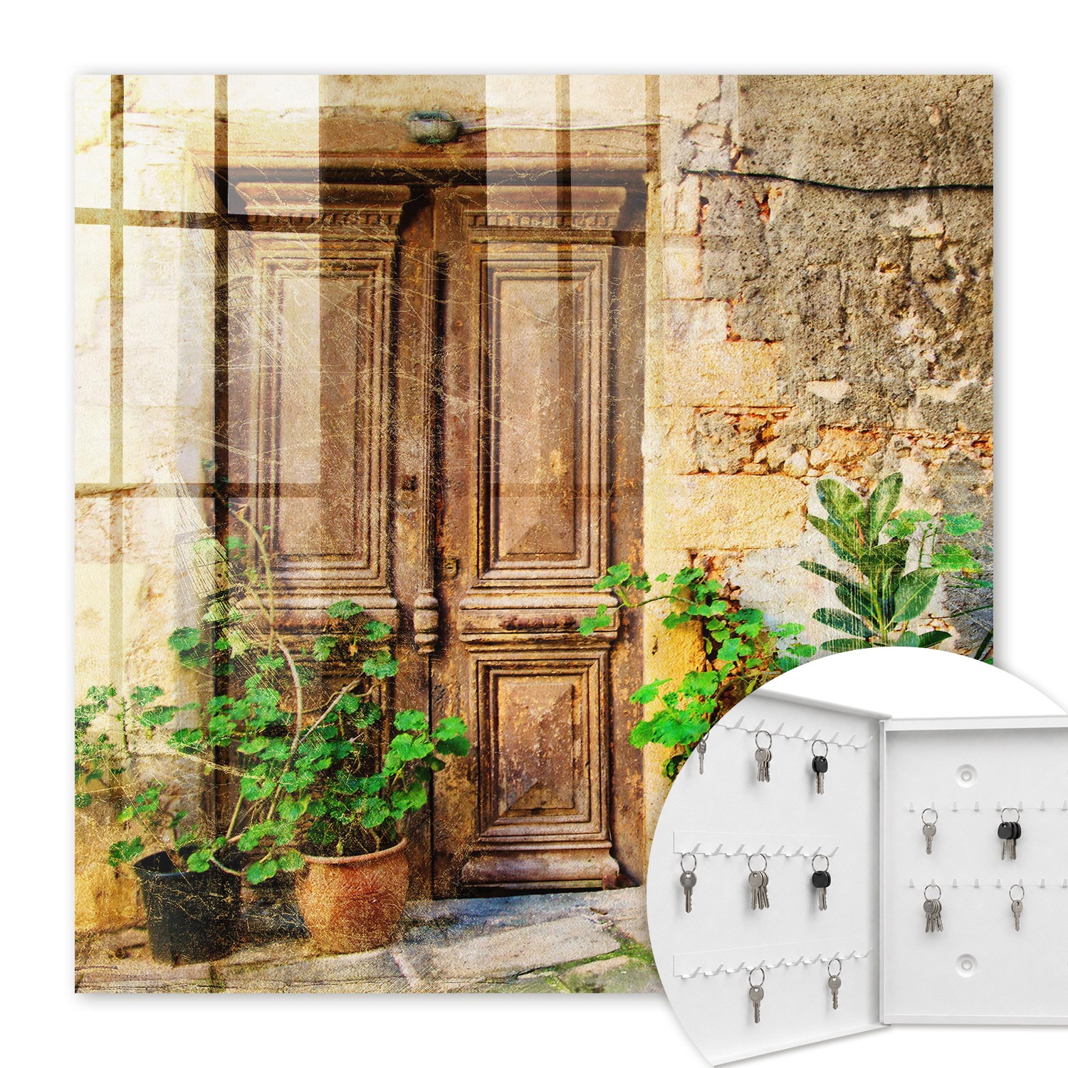 Armoire À Clés - (30 Cm X 30 Cm) - Boîte À Clés Murale - Coffret De Rangement Pour Clés - Couleur Blanche - Ouverture Vers La Gauche - Pour Maison Et Bureau - Portes Rustiques