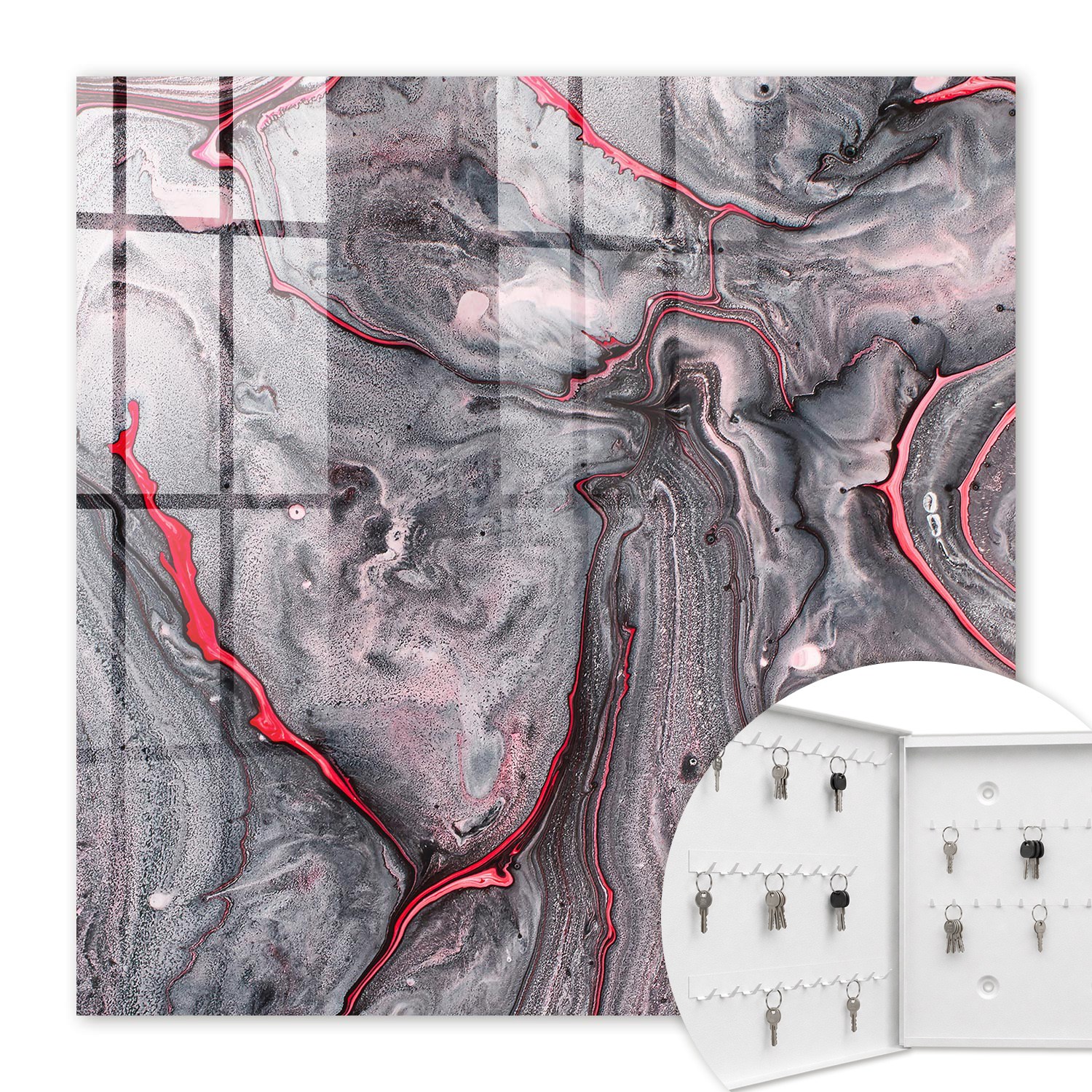 Armoire À Clés - (30 Cm X 30 Cm) - Boîte À Clés Murale - Coffret De Rangement Pour Clés - Couleur Blanche - Ouverture Vers La Gauche - Pour Maison Et Bureau - Abstraction Expressive