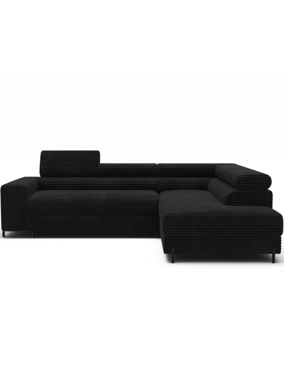 Canapé D'Angle Colesia Convertible 5 Places Noir Velours Côtelé - Droit - 274x200cm