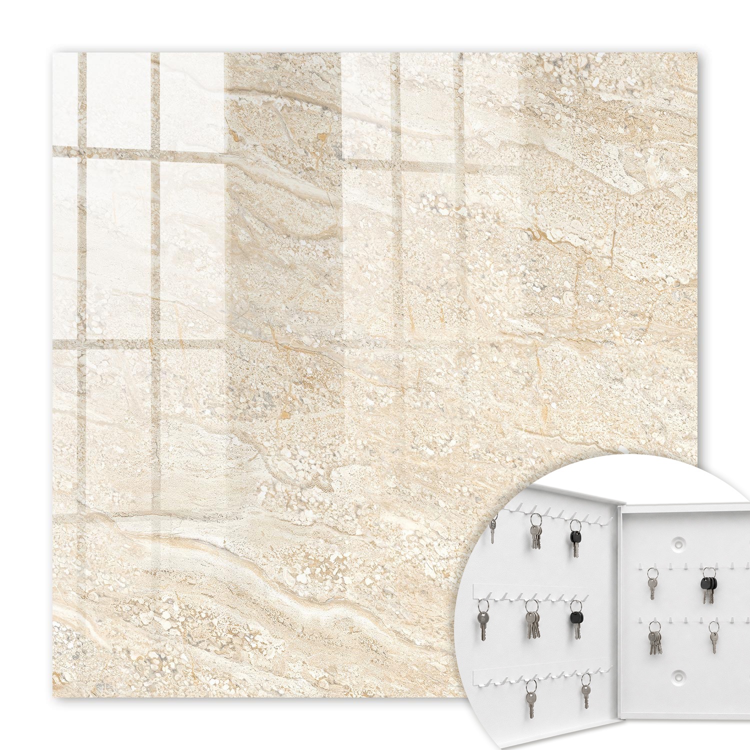 Armoire À Clés - (30 Cm X 30 Cm) - Boîte À Clés Murale - Coffret De Rangement Pour Clés - Couleur Blanche - Ouverture Vers La Gauche - Pour Maison Et Bureau - Ondulations Beiges