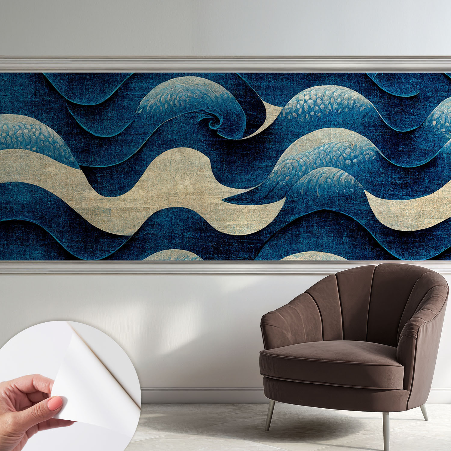 Papier Peint Autocollant Adhésif Décoratif Avec Motifs Pour Salon Et Chambre A Motif Vagues Bleues 250x104 Cm