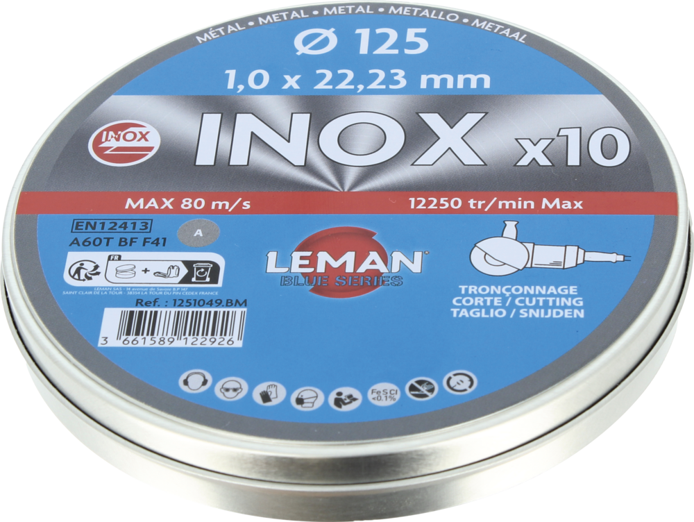 Disque Troncon. Inox D125x1.0x22.23 F41 Boite 10 - 1251049.bm - Leman