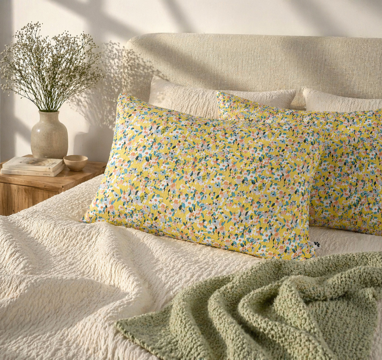 Taie D'oreiller 50 X 70 Cm - Gaze De Coton Imprimée - Manon Jaune Multicolore
