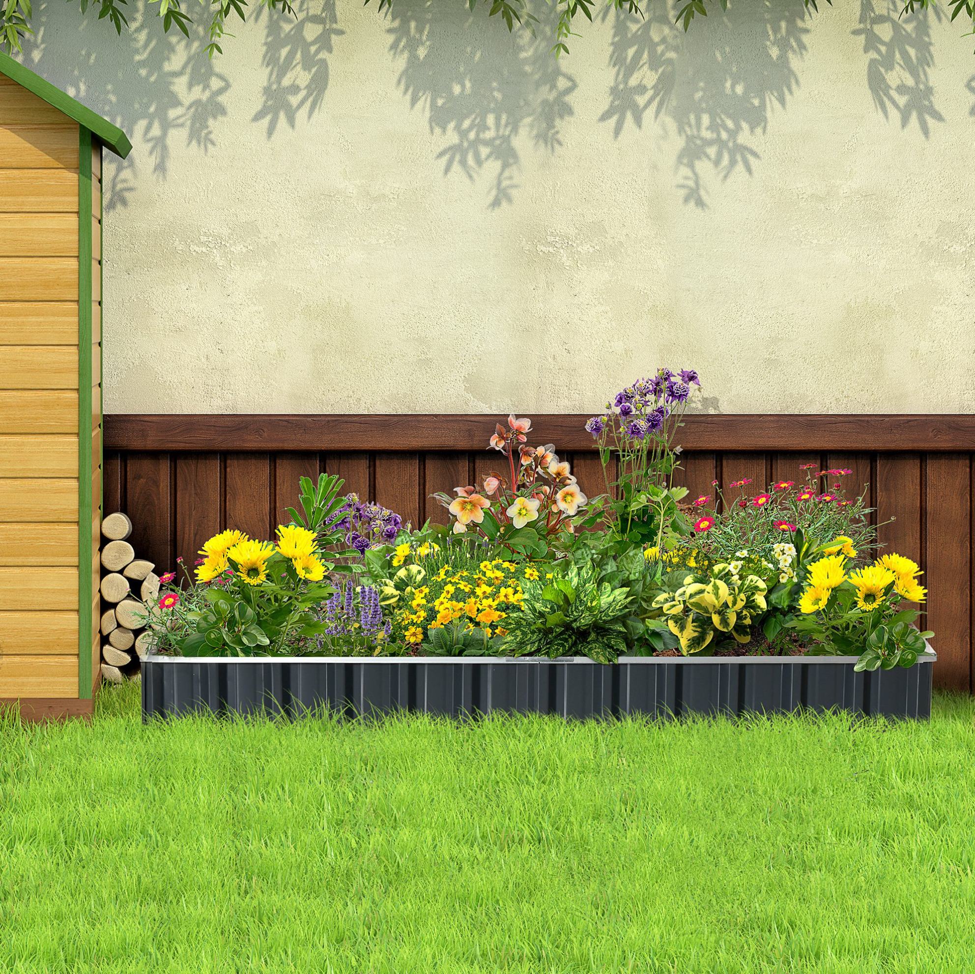 Bac Potager Surélevé En Acier 258 X 90 X 30 Cm, Gris Foncé, Avec Gants Et Étiquettes