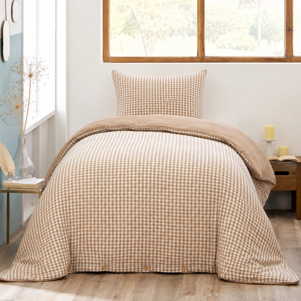 Housse De Couette Réversible 140 X 200 Cm Gaze De Coton Vickie Ficelle