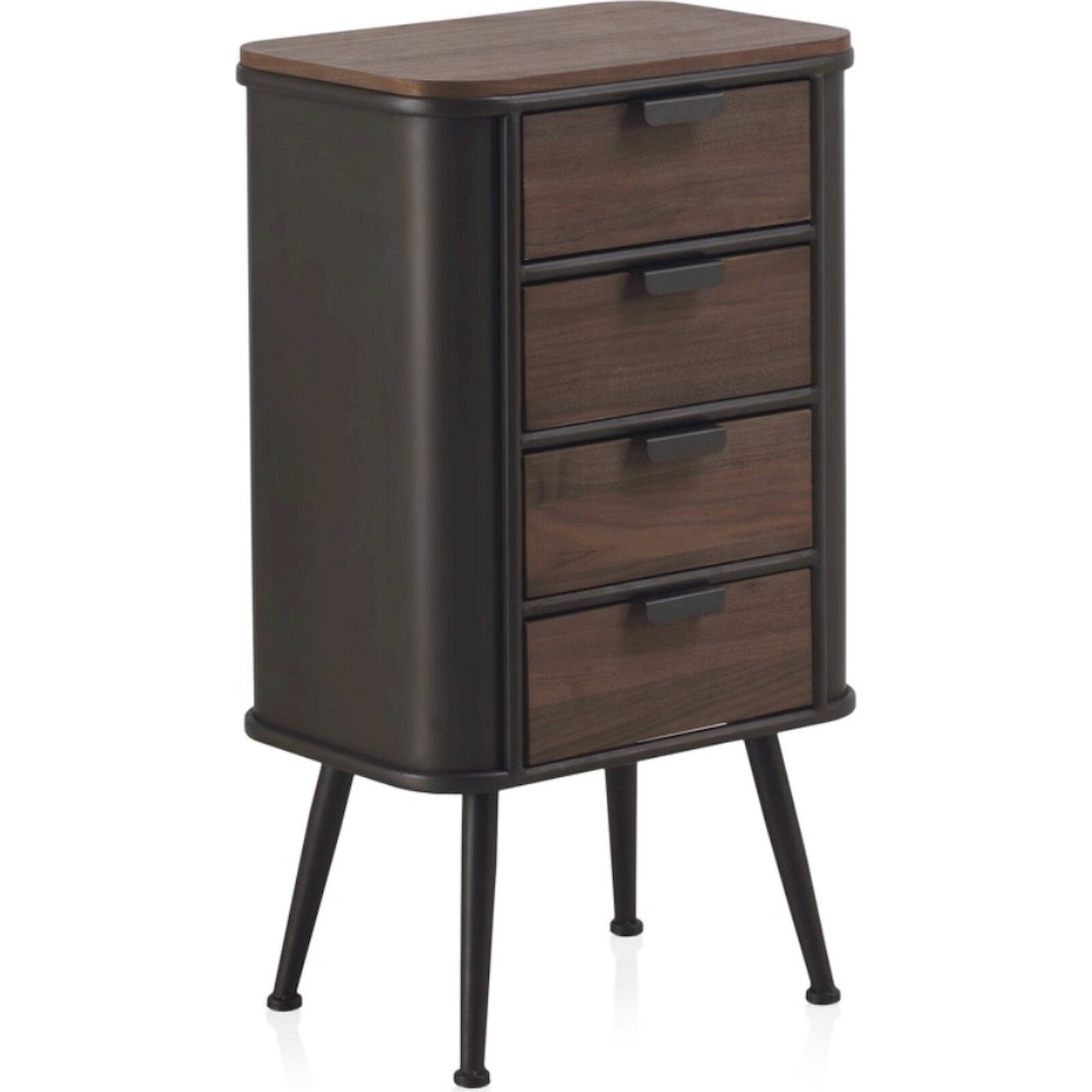 Chiffonnier Métal Et Bois Effet Vintage Gris Et Châtaignier - Gris Métal Et Bois Châtaignier Foncé