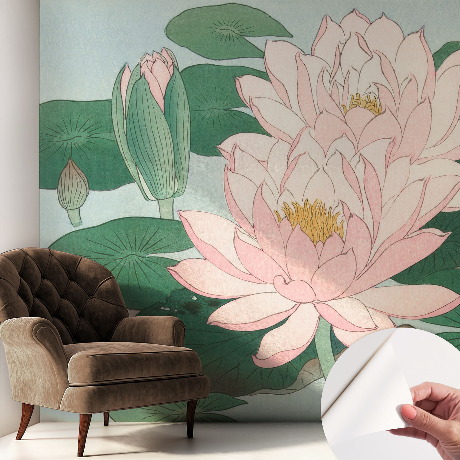 Papier Peint Adhésif Autocollant Pour Salon Chambre À Coucher Tendance Et Originale Lotus Aquatique 250x250 Cm