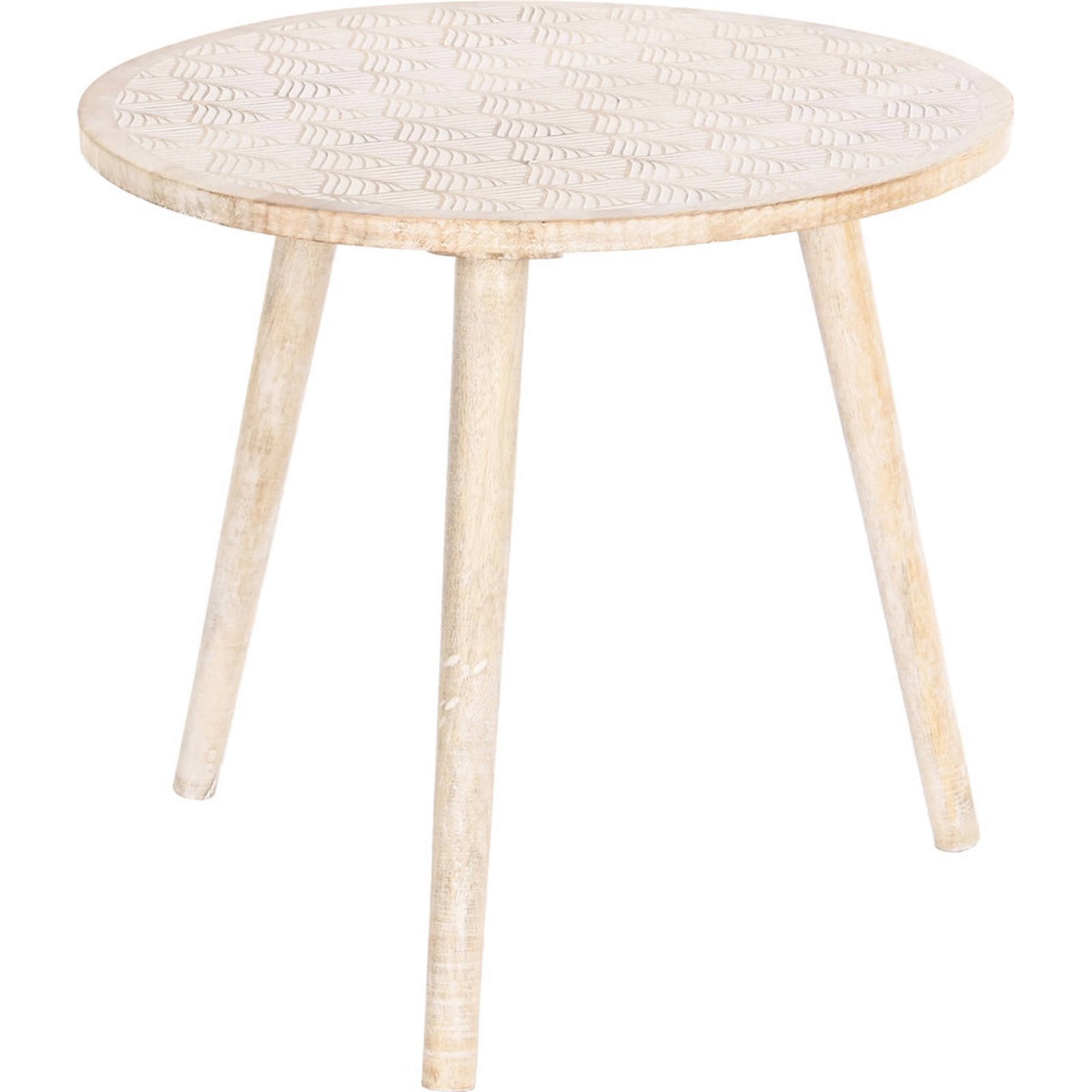 Table D'Appoint Bois Mandala Pour Salon Élégant - Bois Blanchi À Motif Mandala