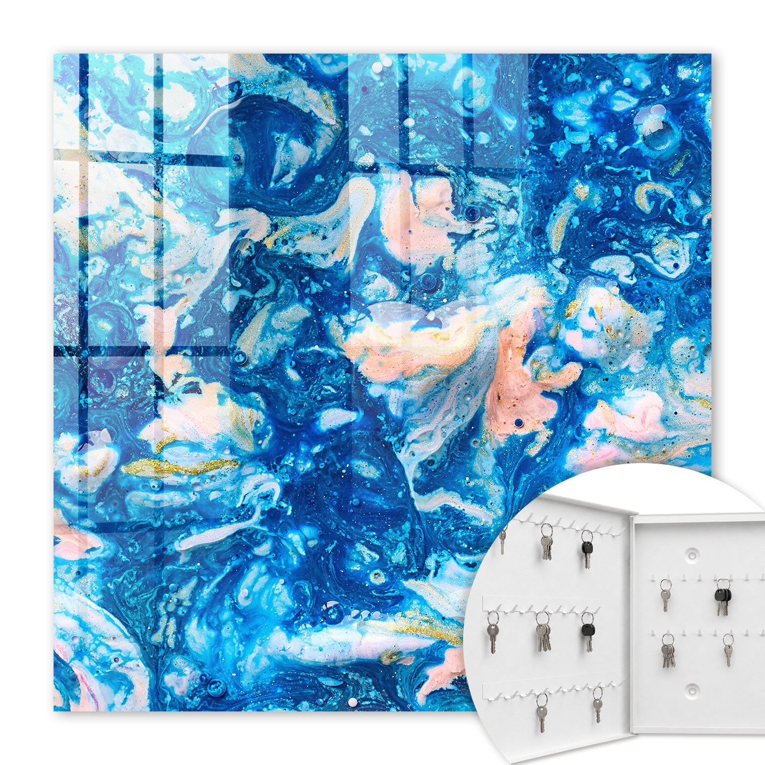 Armoire À Clés - (30 Cm X 30 Cm) - Boîte À Clés Murale - Coffret De Rangement Pour Clés - Couleur Blanche - Ouverture Vers La Gauche - Pour Maison Et Bureau - Tourbillons Colorés