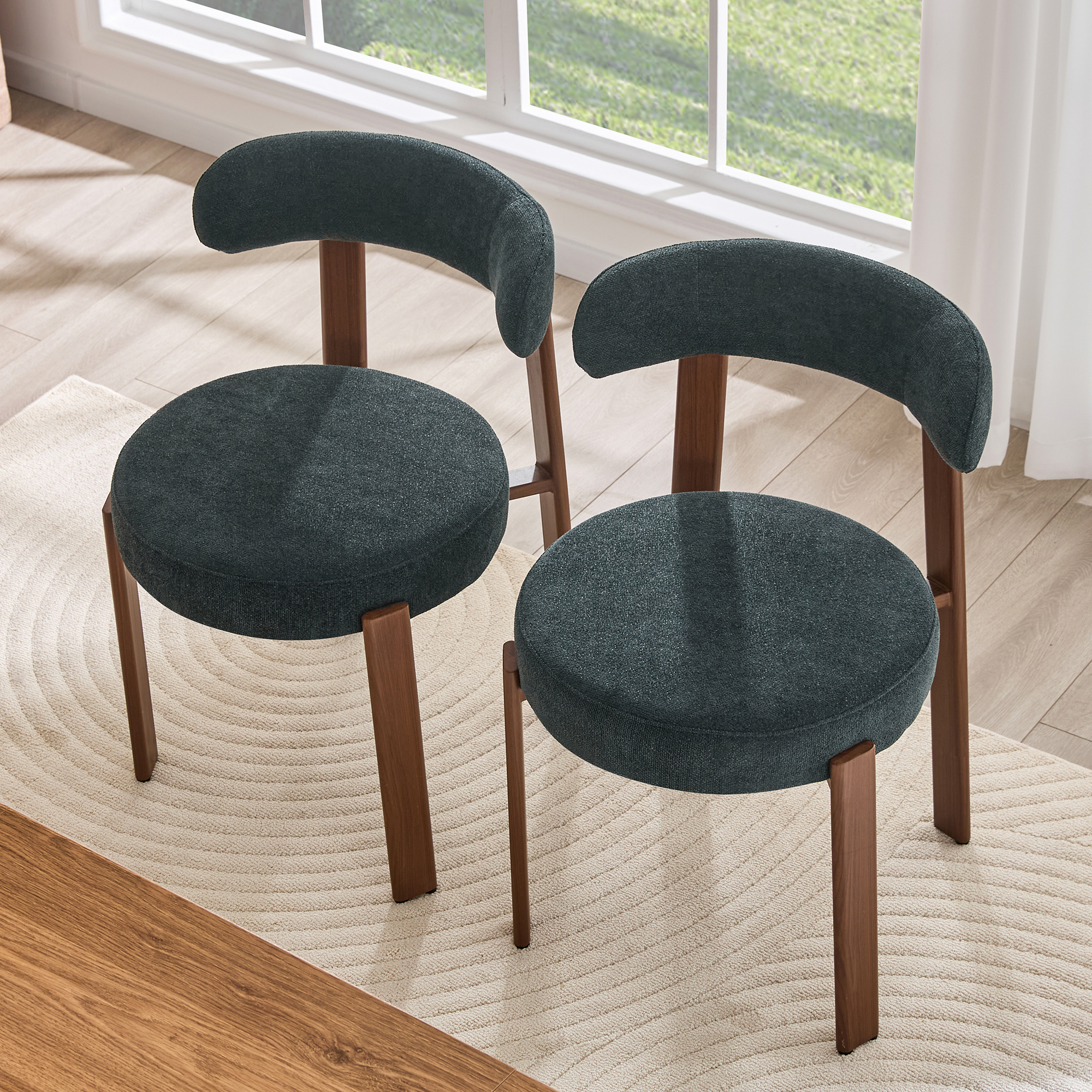 Lot De 2 Chaises De Salle À Manger Avec Pieds En Bois, Rembourrées, En Lin Noir