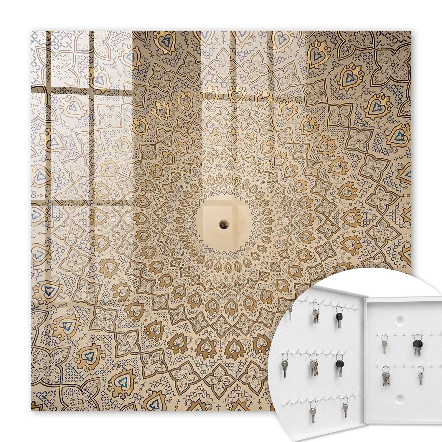 Armoire À Clés - (30 Cm X 30 Cm) - Boîte À Clés Murale - Coffret De Rangement Pour Clés - Couleur Blanche - Ouverture Vers La Gauche - Pour Maison Et Bureau - Mandala Décoratif