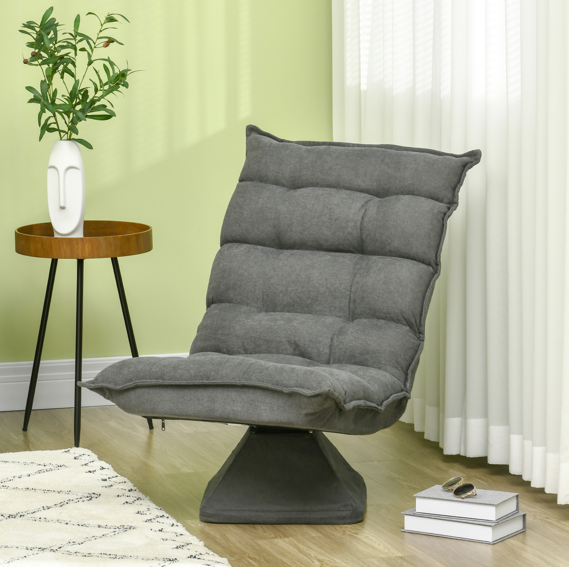 Fauteuil De Sol Pivotant En Microfibre Gris, Dossier Inclinable, 62 X 70 X 95 Cm, Redom