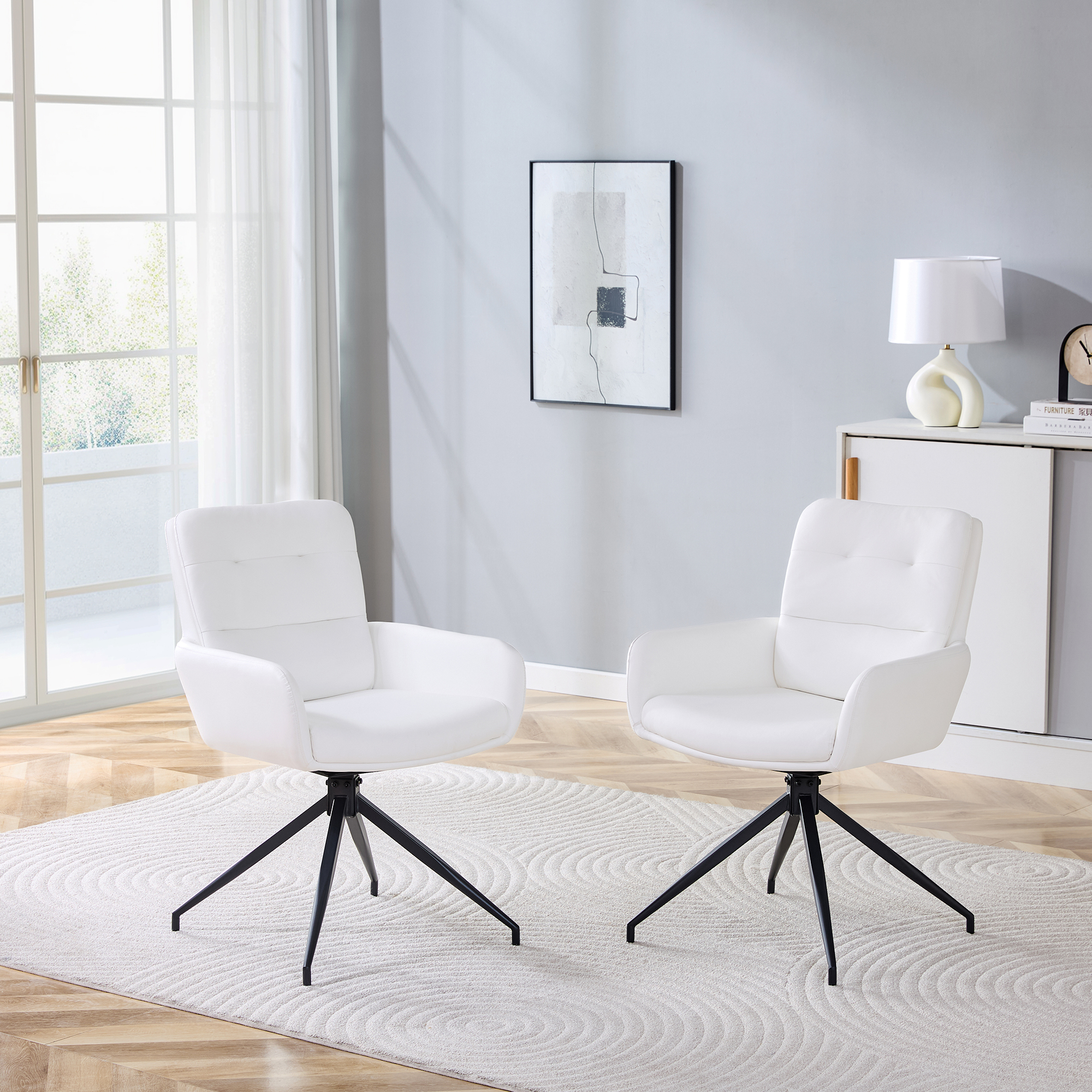 Redom - Lot De 2 Chaises Pivotantes De Salle À Manger, Rotation 360°, Dossier Rembourré, Métal Et Pu,blanc