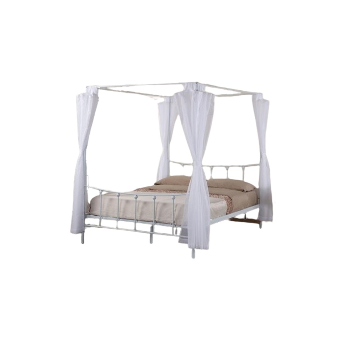 Lit Baldaquin Amore - 140x200 Cm - Métal Blanc Avec Voilage Inclus - Élégance Et Romantisme