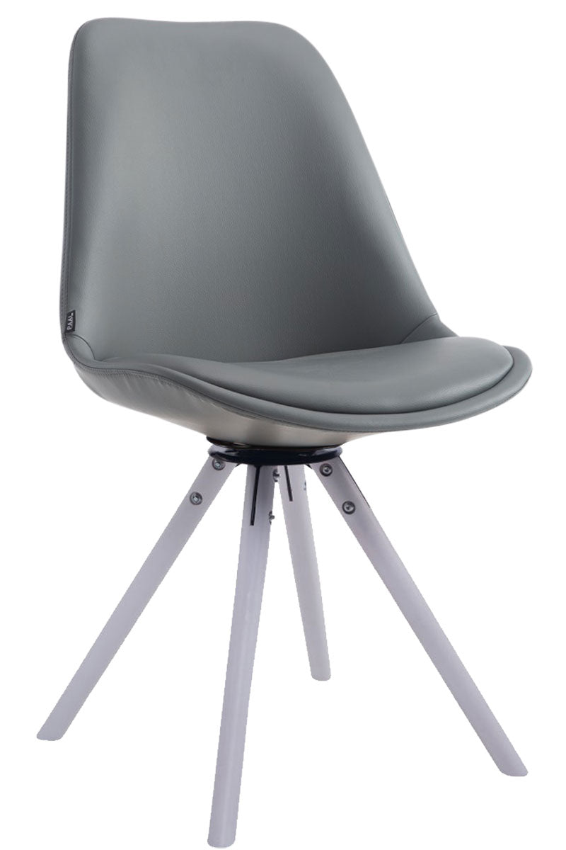Chaise Visiteur Pivotante 360° Revêtement Similicuir Gris Piètement Bois Gris Style Scandinave Moderne 10_0008709