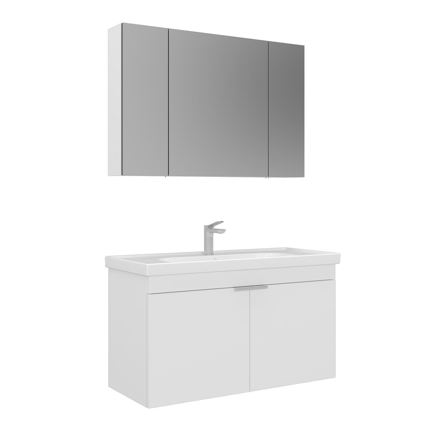 Meuble Avec Simple Vasque Et Miroir "desna 100" - 100 X 45 X 58 Cm - Matte White