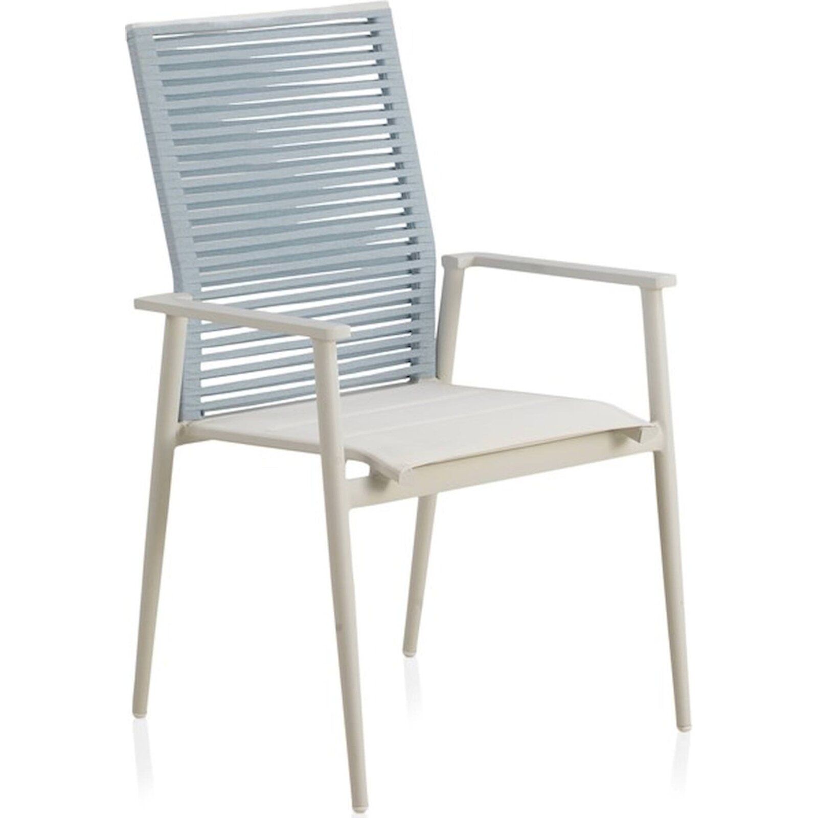 X4 Chaises Extérieur Aluminium Blanc Dossier Tressé Corde Bleu Clair - Blanc Et Bleu Clair Tressé