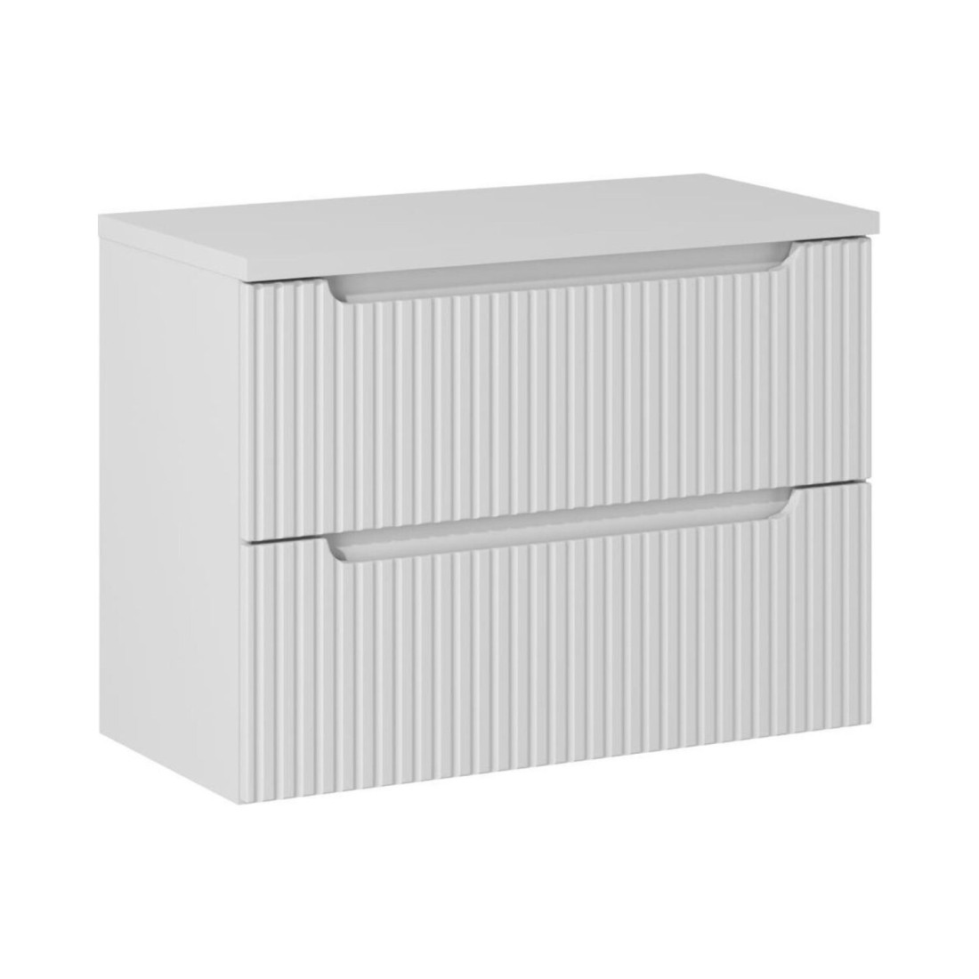Ensemble De Salle De Bain Vano Blanc 80cm: Meuble Sous Vasque À Tiroirs Rainuré + Plan Pour Vasque Blanc Alpin Mat