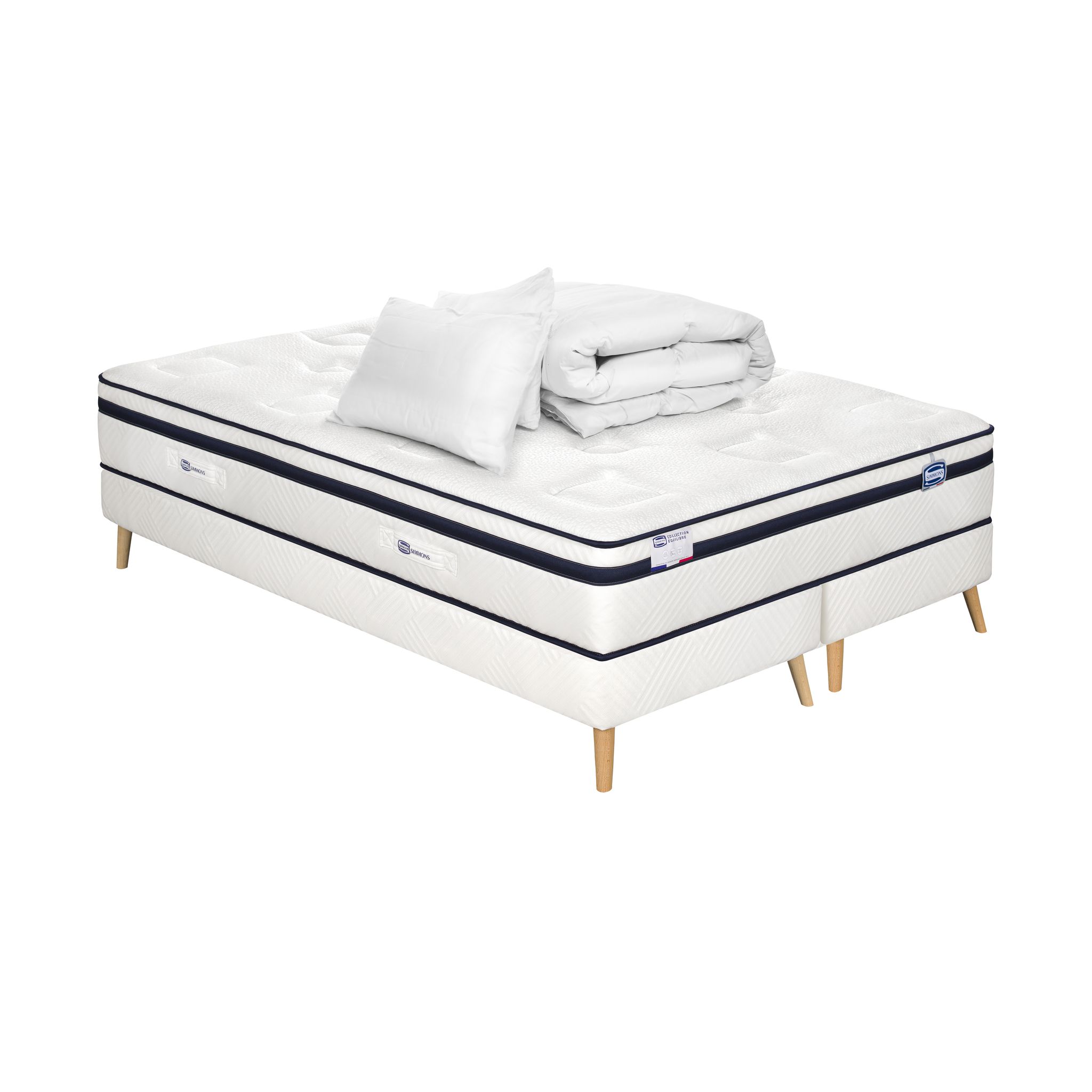 Ensemble Incomparable, Matelas Hybride 180x200, Ferme H27 + 2 Sommiers + Couette + 2 Oreillers