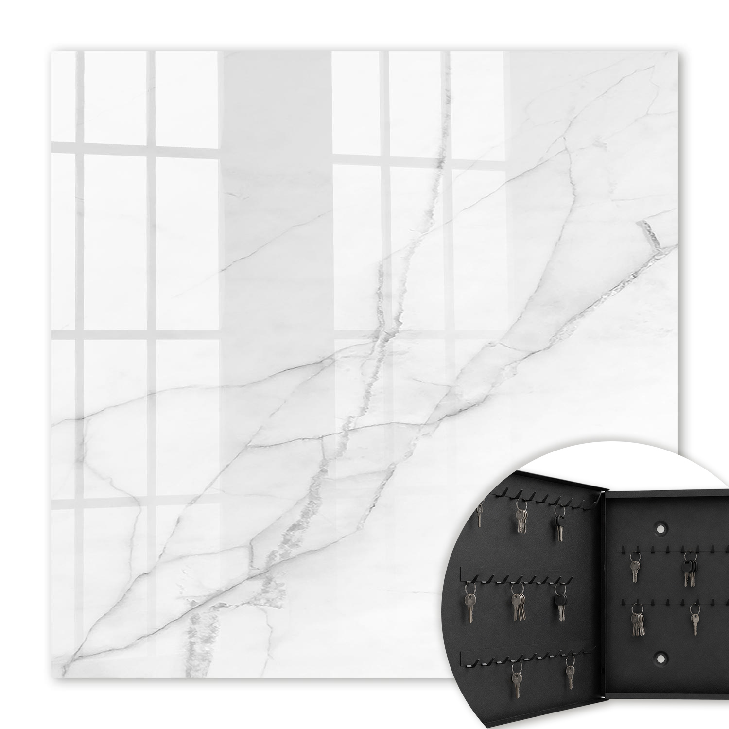 Armoire À Clés - (30 Cm X 30 Cm) - Boîte À Clés Murale - Coffret De Rangement Pour Clés - Couleur Noire - Ouverture Vers La Gauche - Pour Maison Et Bureau - Élégance Du Marbre