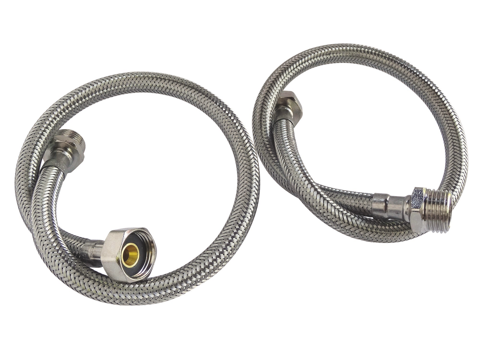Ayor - Lot De 2 Flexibles Sanitaires - Mâle 3/8' Écrou Tournant 3/8' - L = 500mm - Dn8 - Chrome