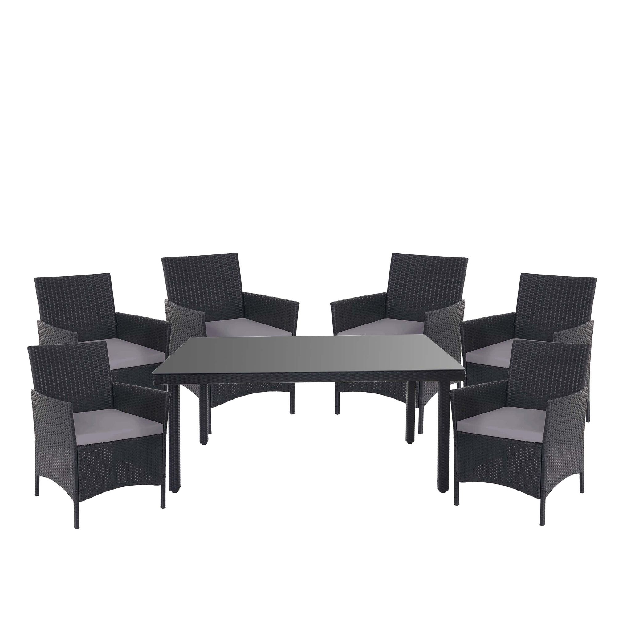 Salon De Jardin En Poly-rotin Anthracite Ensemble Table Et 6 Fauteuils Avec Coussins Gris Foncé 040003054
