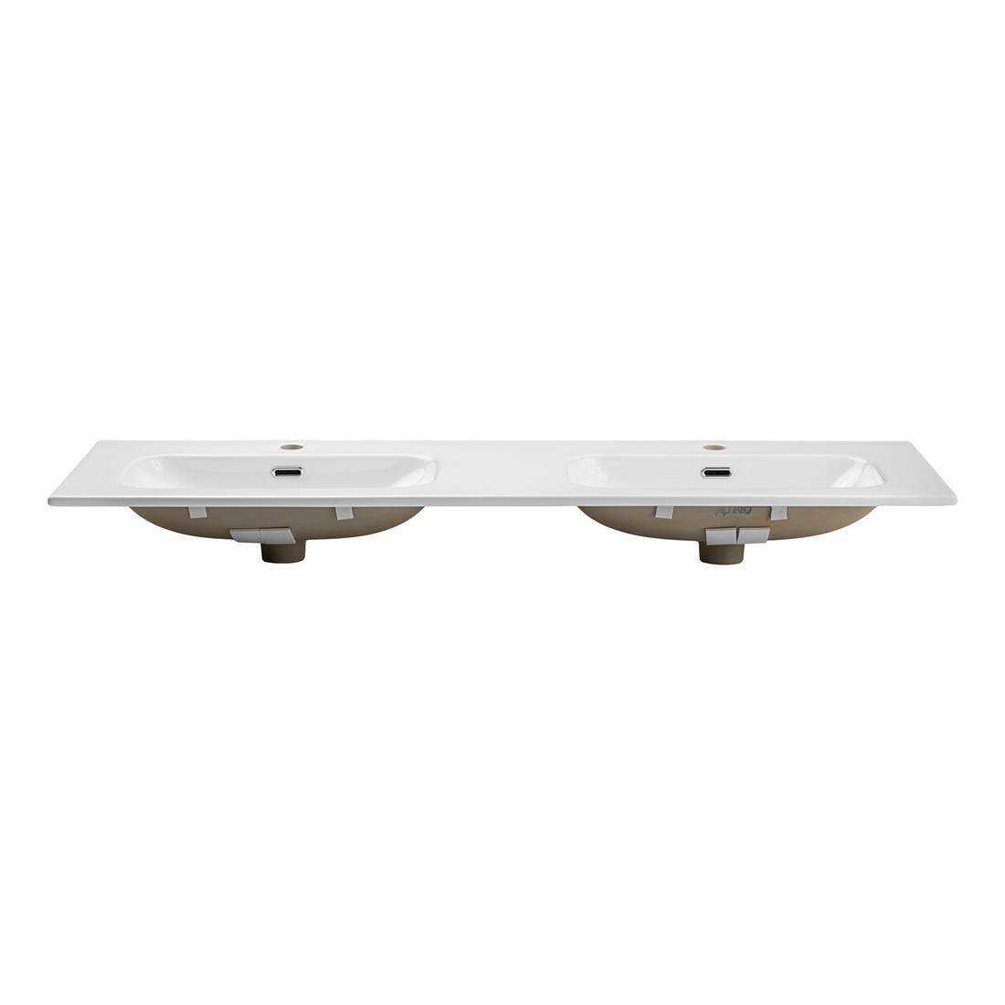Vasque À Encastrer Largo 140 Cm Double Vasque Céramique Blanc Brillant