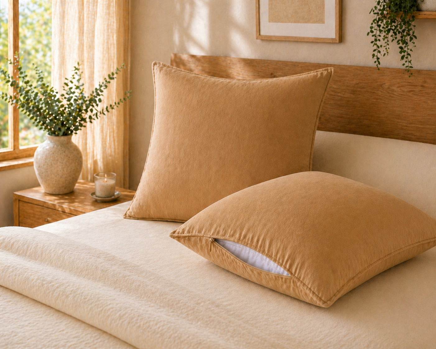Lot De 2 Taies D'oreiller 63 X 63 Cm Lyocell Uni - Lysandre Camel