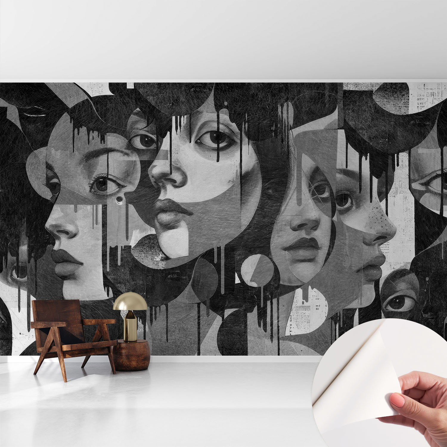 Papier Peint Adhésif Avec Colle Pour Décoration Moderne De Salon Chambre À Coucher Cuisine Et Bureau Facile Visages Féminins 416x254 Cm