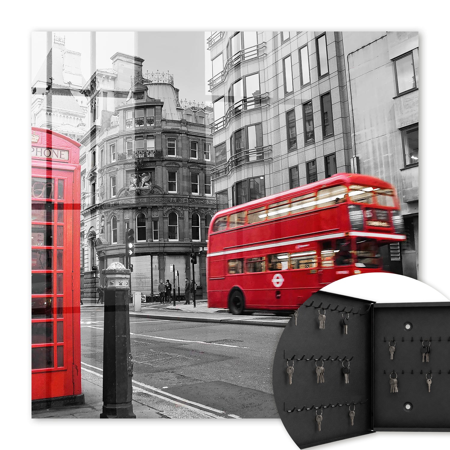 Armoire À Clés - (30 Cm X 30 Cm) - Boîte À Clés Murale - Coffret De Rangement Pour Clés - Couleur Noire - Ouverture Vers La Gauche - Pour Maison Et Bureau - Contraste Londonien