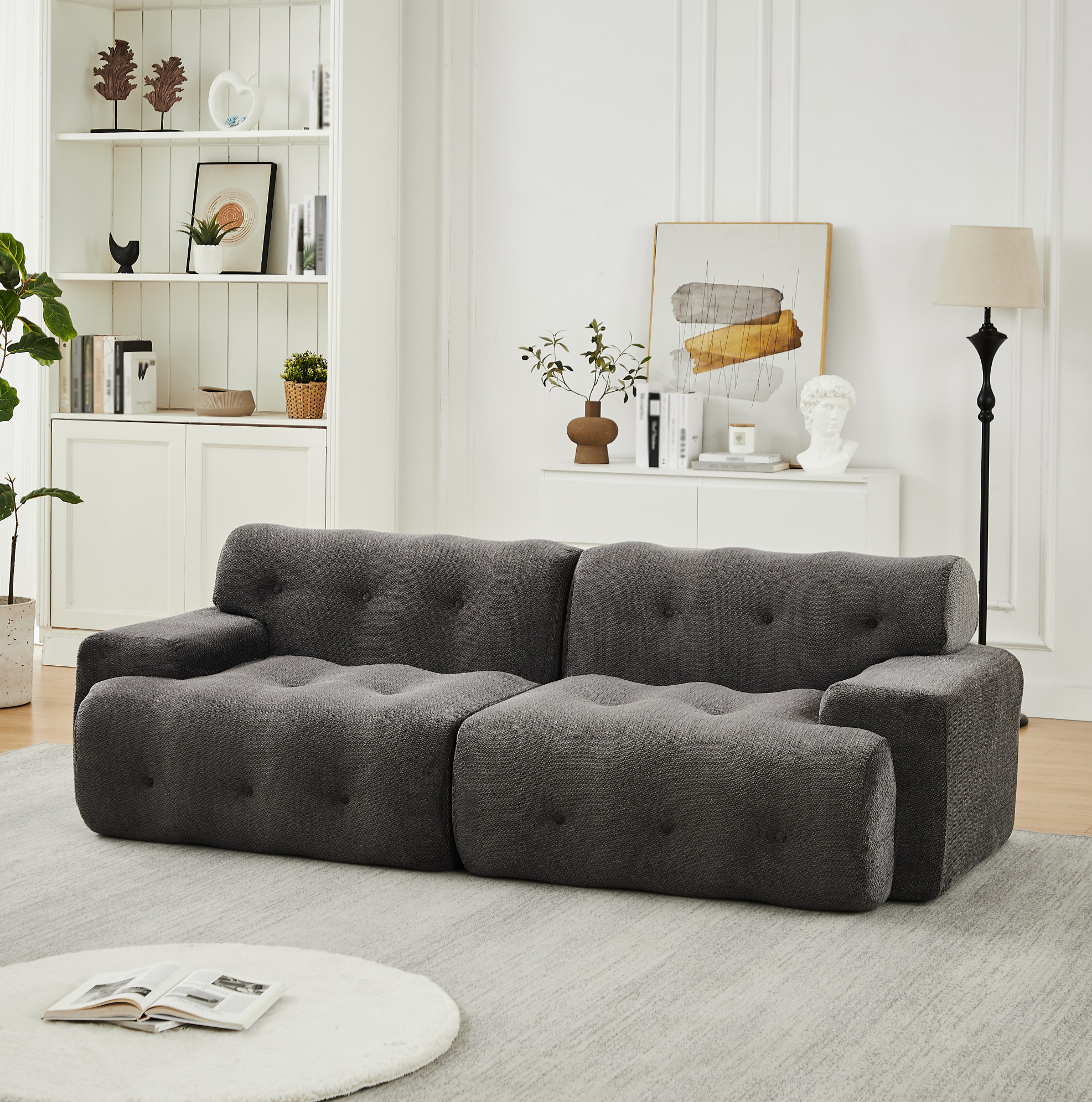 Canapé 2 Places Cloud 224 X 104 X 66 Cm En Chenille Gris, Accoudoirs Larges, Redom