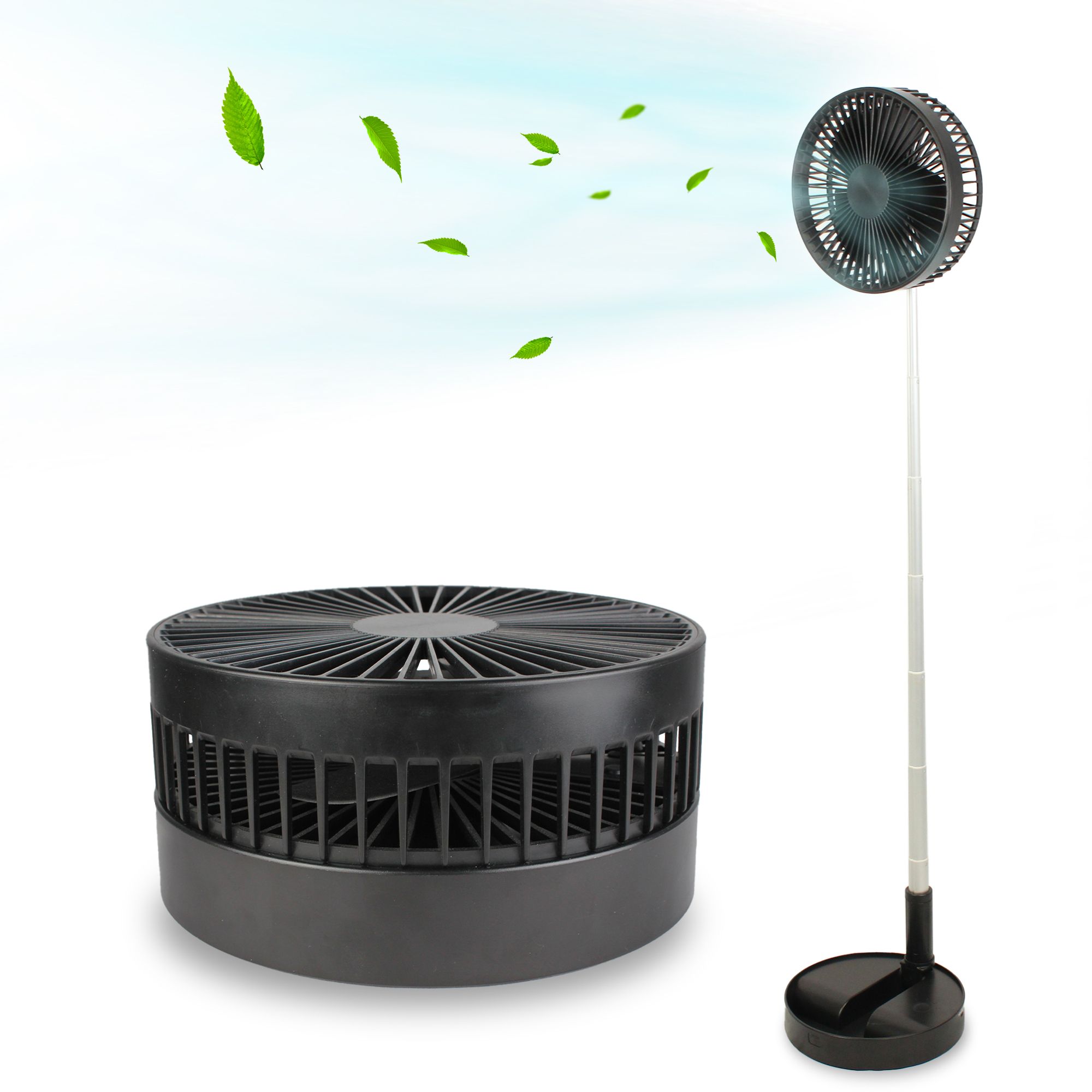 Fishtec - Ventilateur Sur Pied Sans Fil Rechargeable - 4 Vitesses - Autonomie 3 À 9 Heures - Dimensions Ajustables 19,7 X 97,4 Cm - Silencieux 30 Db
