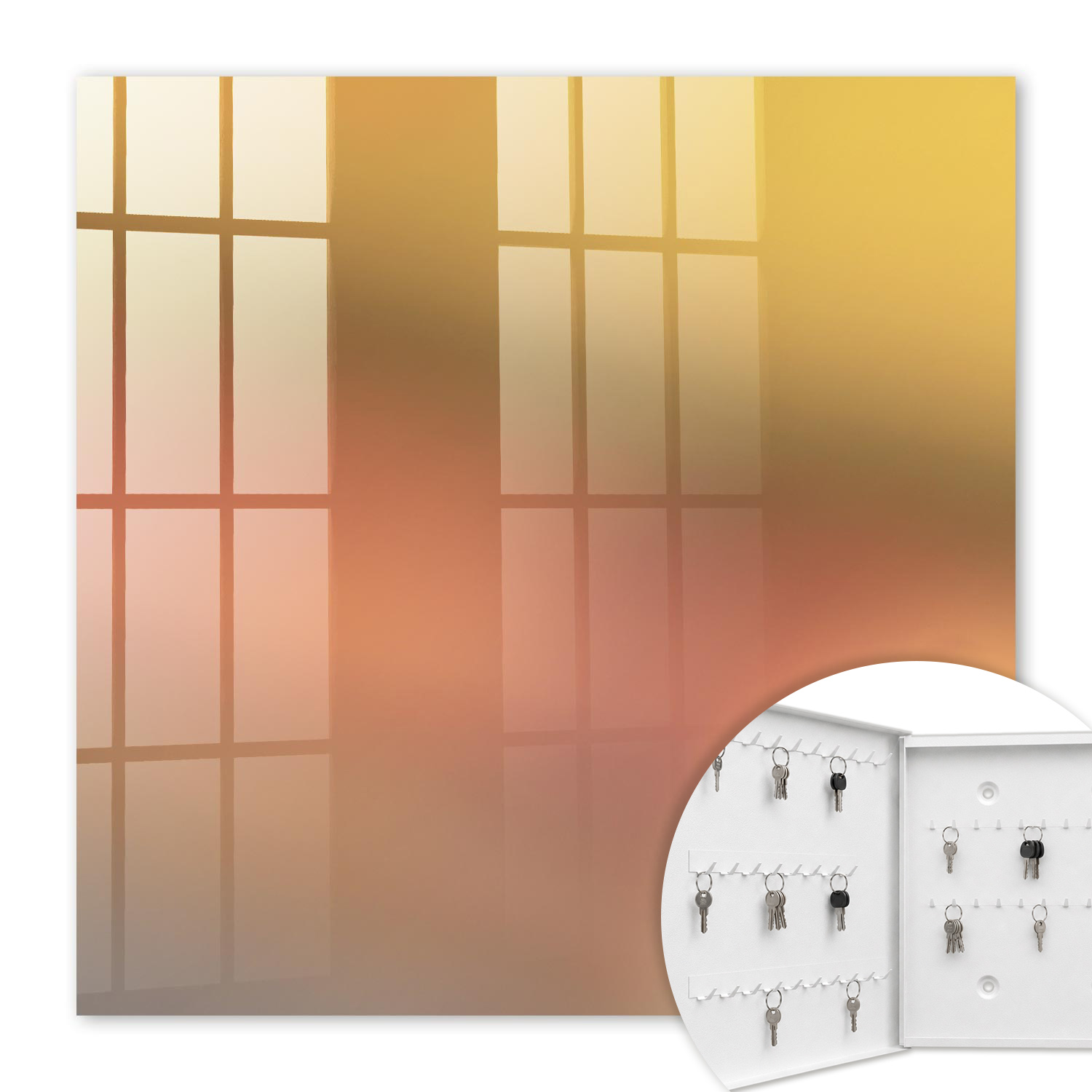 Armoire À Clés - (30 Cm X 30 Cm) - Boîte À Clés Murale - Coffret De Rangement Pour Clés - Couleur Blanche - Ouverture Vers La Gauche - Pour Maison Et Bureau - Dégradé Chaud