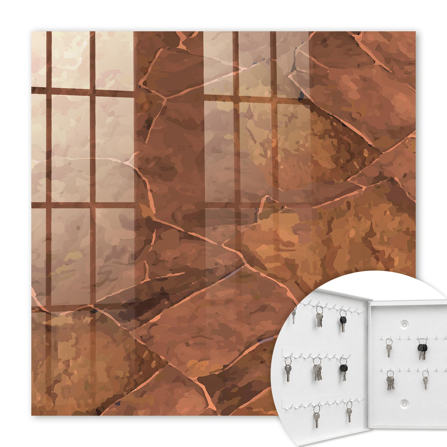 Armoire À Clés - (30 Cm X 30 Cm) - Boîte À Clés Murale - Coffret De Rangement Pour Clés - Couleur Blanche - Ouverture Vers La Gauche - Pour Maison Et Bureau - Texture De Pierre