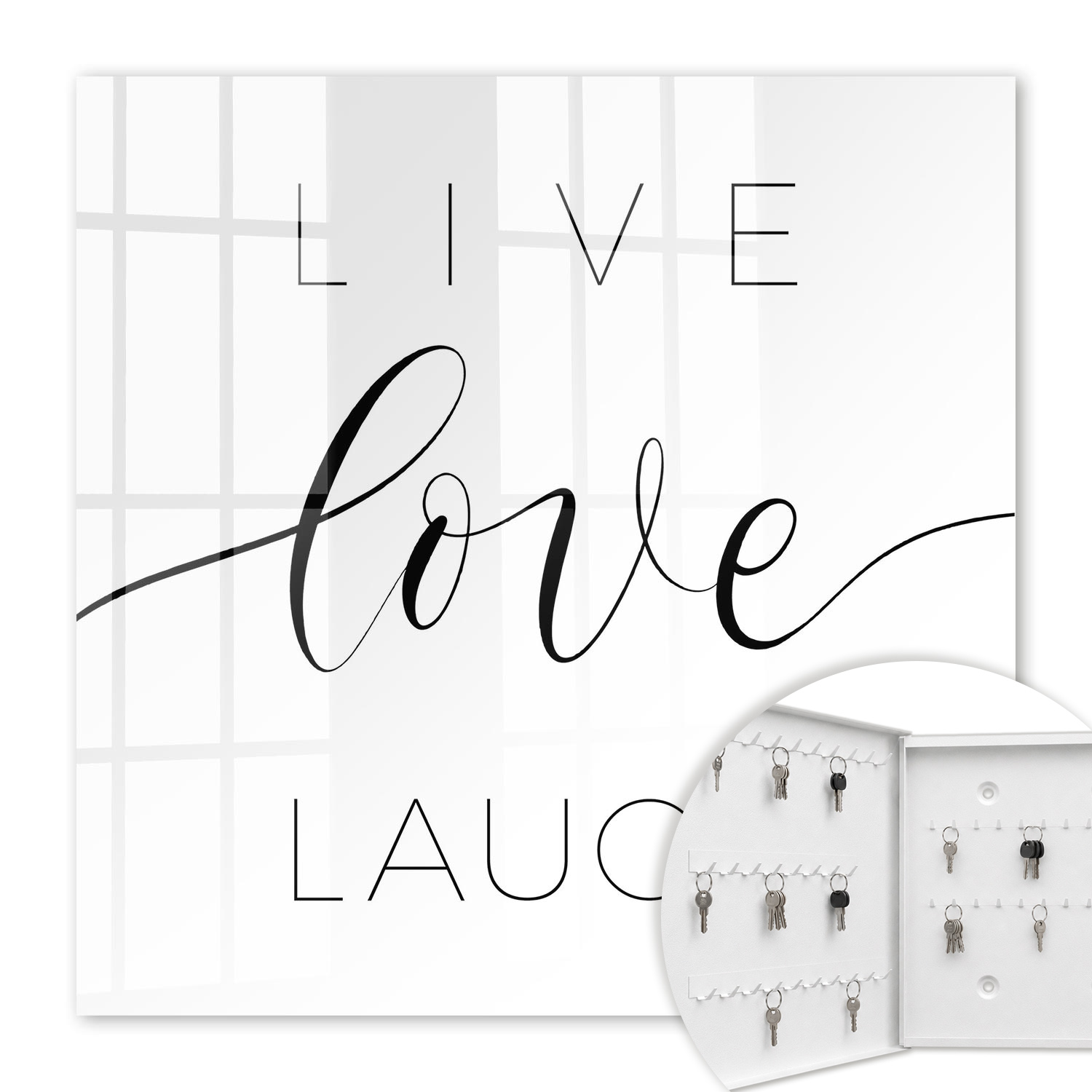 Armoire À Clés - (30 Cm X 30 Cm) - Boîte À Clés Murale - Coffret De Rangement Pour Clés - Couleur Blanche - Ouverture Vers La Gauche - Pour Maison Et Bureau - Citations Motivantes
