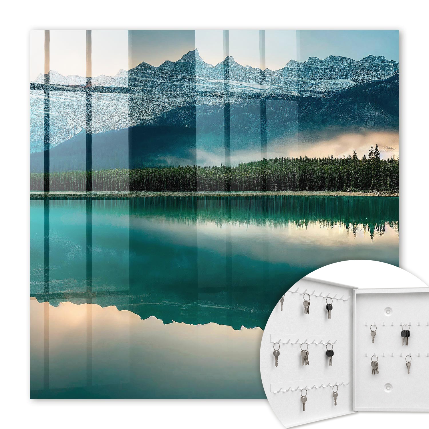 Armoire À Clés - (30 Cm X 30 Cm) - Boîte À Clés Murale - Coffret De Rangement Pour Clés - Couleur Blanche - Ouverture Vers La Gauche - Pour Maison Et Bureau - Reflet De La Montagne