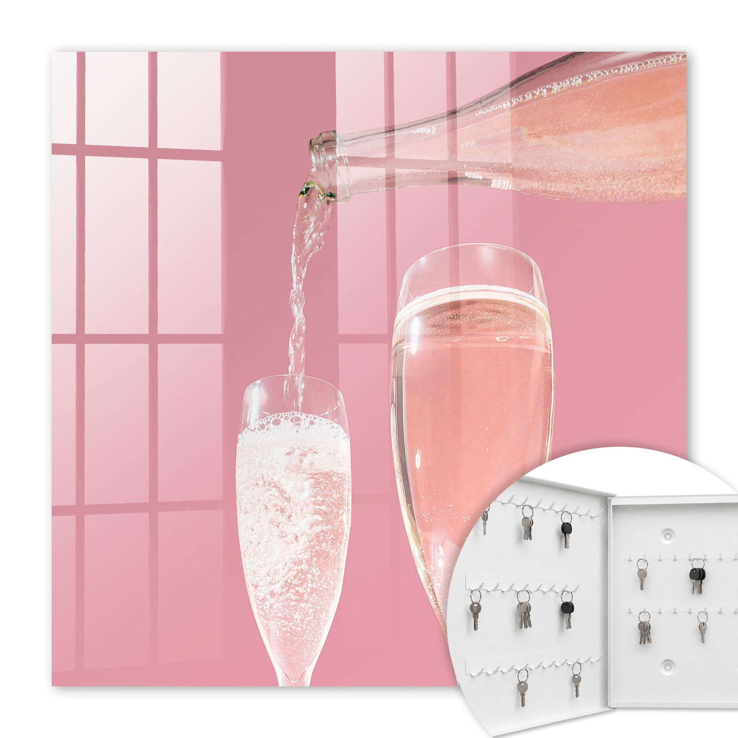 Armoire À Clés - (30 Cm X 30 Cm) - Boîte À Clés Murale - Coffret De Rangement Pour Clés - Couleur Blanche - Ouverture Vers La Gauche - Pour Maison Et Bureau - Coupes De Champagne