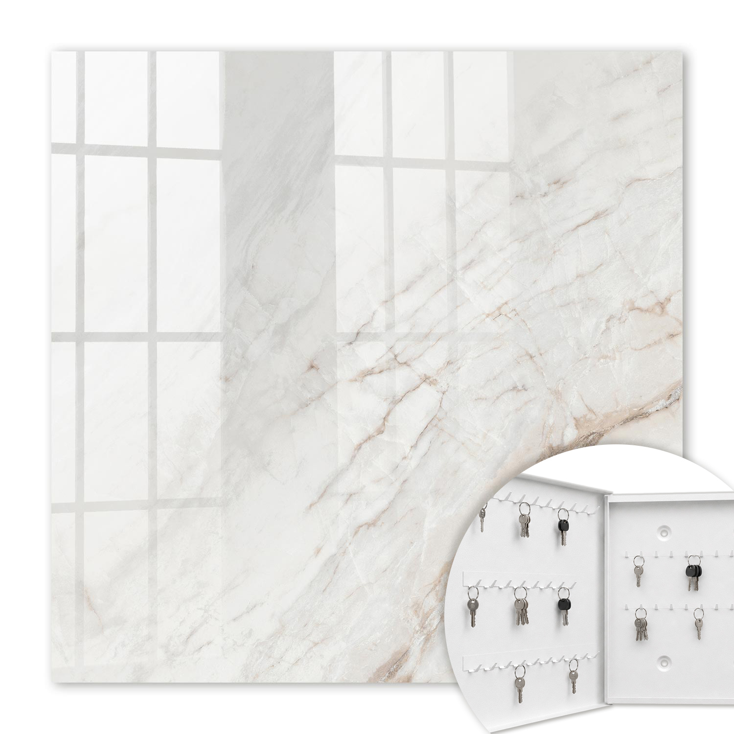 Armoire À Clés - (30 Cm X 30 Cm) - Boîte À Clés Murale - Coffret De Rangement Pour Clés - Couleur Blanche - Ouverture Vers La Gauche - Pour Maison Et Bureau - Motif Crème
