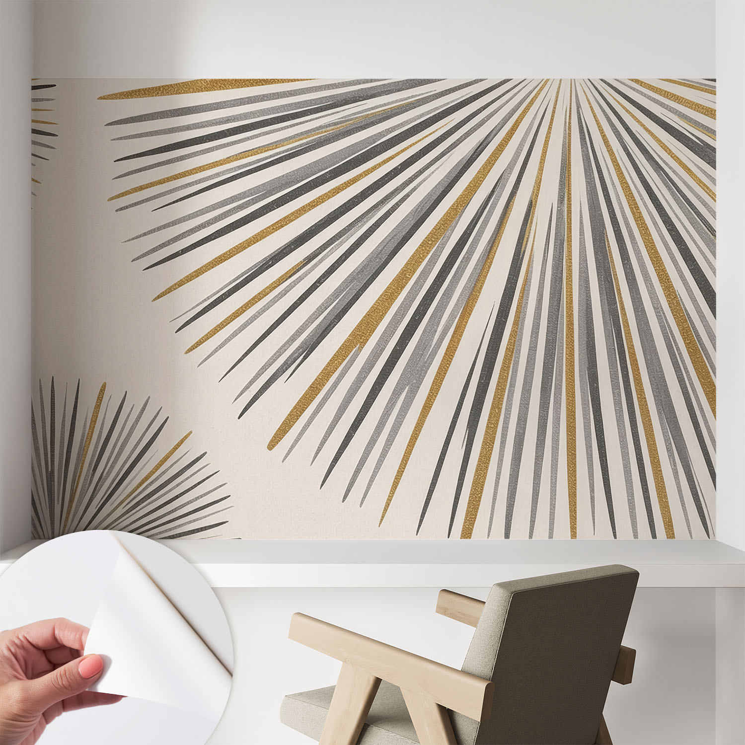 Papier Peint Adhésif Décoratif Avec Colle Pour Salon Chambre Et Bureau Installation Rapide Éventails Géométriques 104x70 Cm