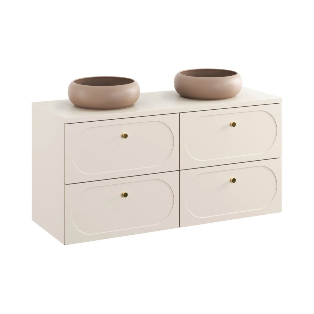 Ensemble De Salle De Bain Tornado: Meubles Sous Vasque 120cm + Plan Pour Vasque Beige + Vasque À Poser Marron Ronde