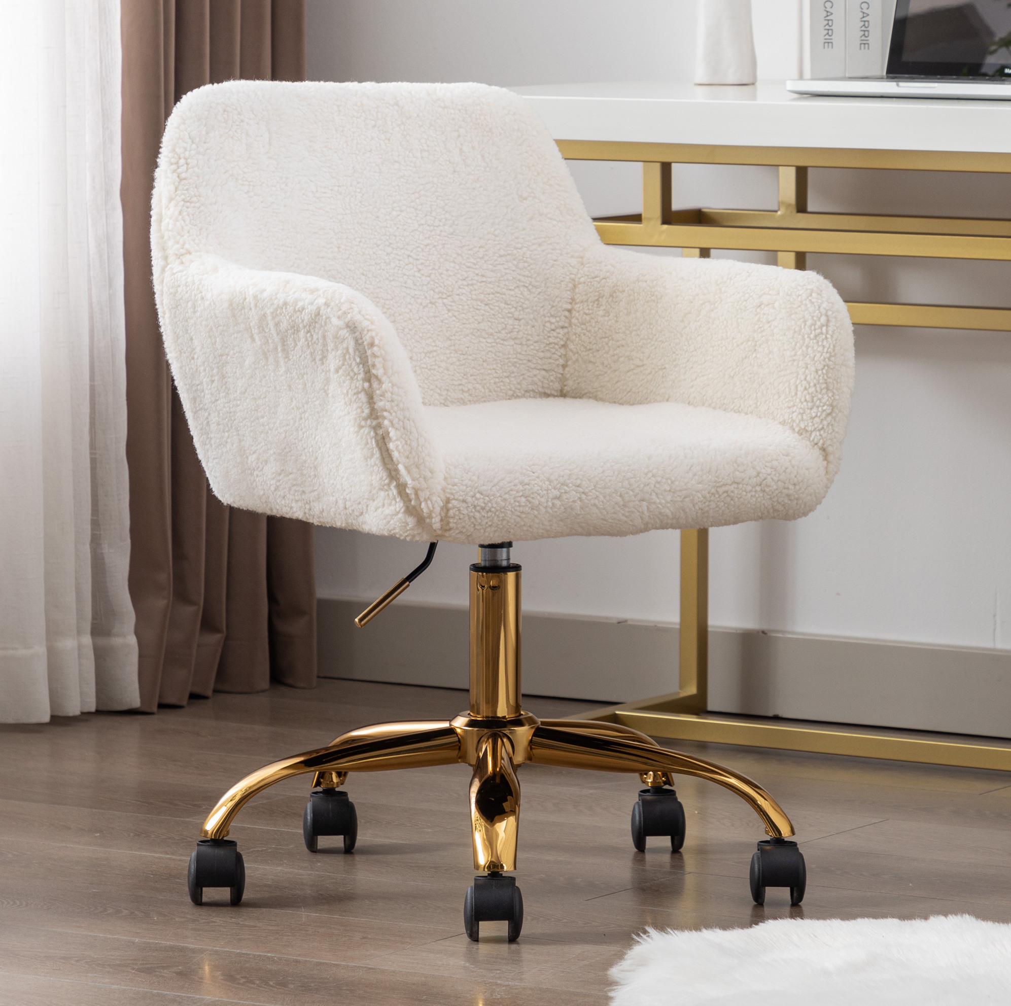 Chaise De Bureau En Fourrure Synthétique Blanche, Pivotante, Réglable En Hauteur, Redom