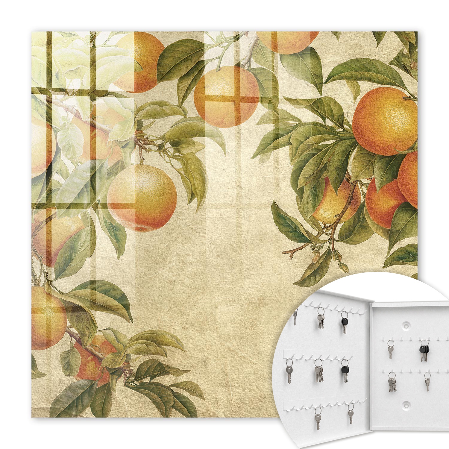 Armoire À Clés - (30 Cm X 30 Cm) - Boîte À Clés Murale - Coffret De Rangement Pour Clés - Couleur Blanche - Ouverture Vers La Gauche - Pour Maison Et Bureau - Oranges Nature